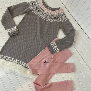 Miss Mona Mouse Girls Long Sleeve Fur Hem Dress & Leggings Bundle of 2 Sz 7-8 YO